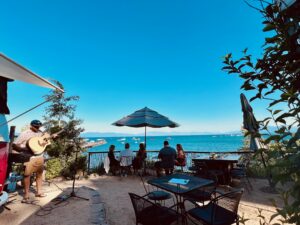 Patio dining at the Sandbar in Lake Tahoe.